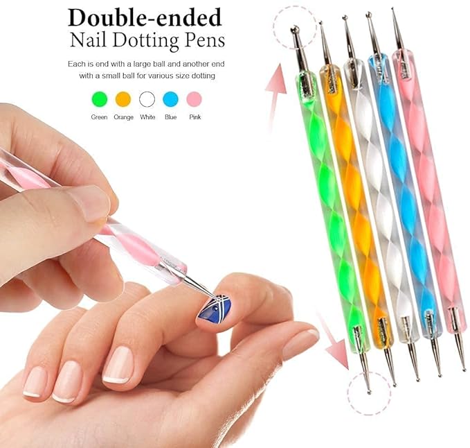 URBANMAC Nail Art Kit - 48 Pcs Glass Bottles Glitter Stones, 100 Nails,10 Nail Tapes, 15 Nail Art brush, 5 Nail Dotting Pen with 2 Glue (Nail Art Kit)