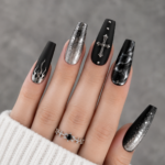 15+ Best Black and Silver Coffin Nail Designs That Are Edgy and Elegant
