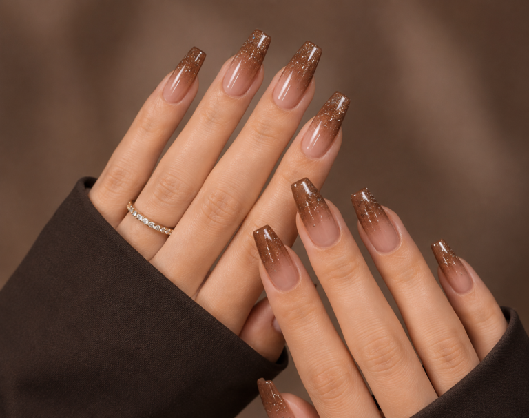 15+ Best Brown Ombre Nails with Glitter 2026 That Are Warm, Rich, and Glamorous