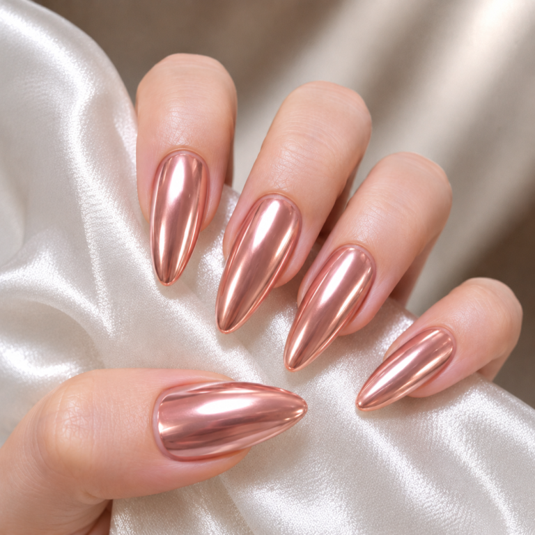 15+ Best Rose Gold Chrome Almond Nails That Look Like Liquid Jewelry