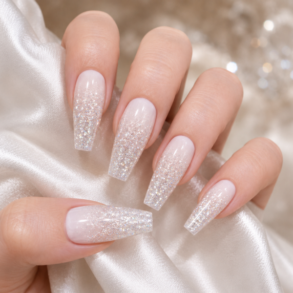 15+ White Ombre Coffin Nails with Glitter 2026 – Stunning