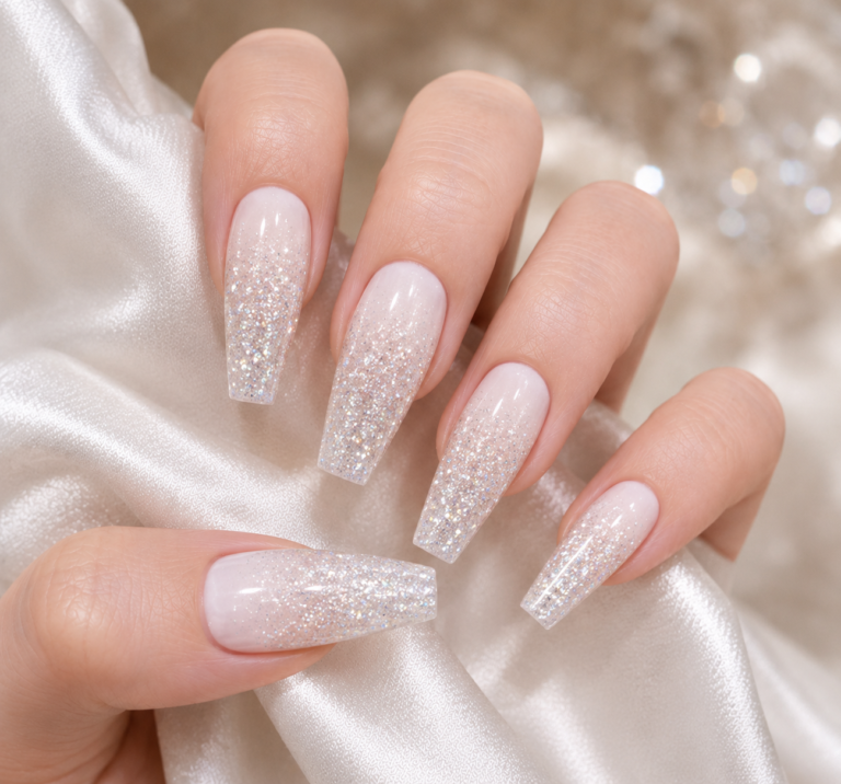 15+ White Ombre Coffin Nails with Glitter 2026 – Stunning